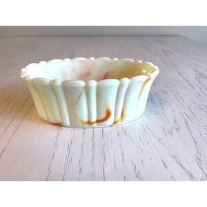 Vintage Akro Agate Marbled Glass Dish With Scalloped‎ Rim.